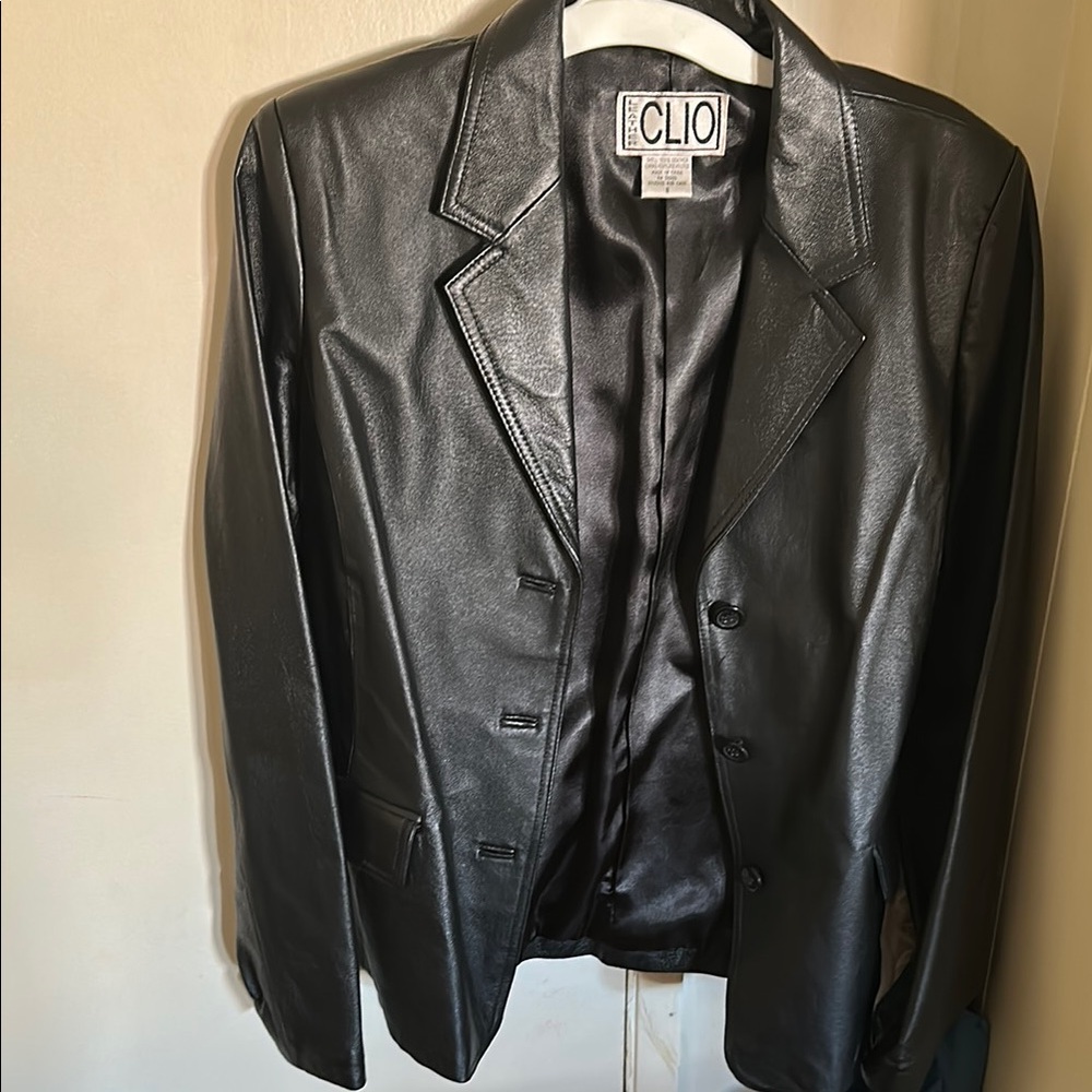 Clio Black Blazer Style Leather Jacket